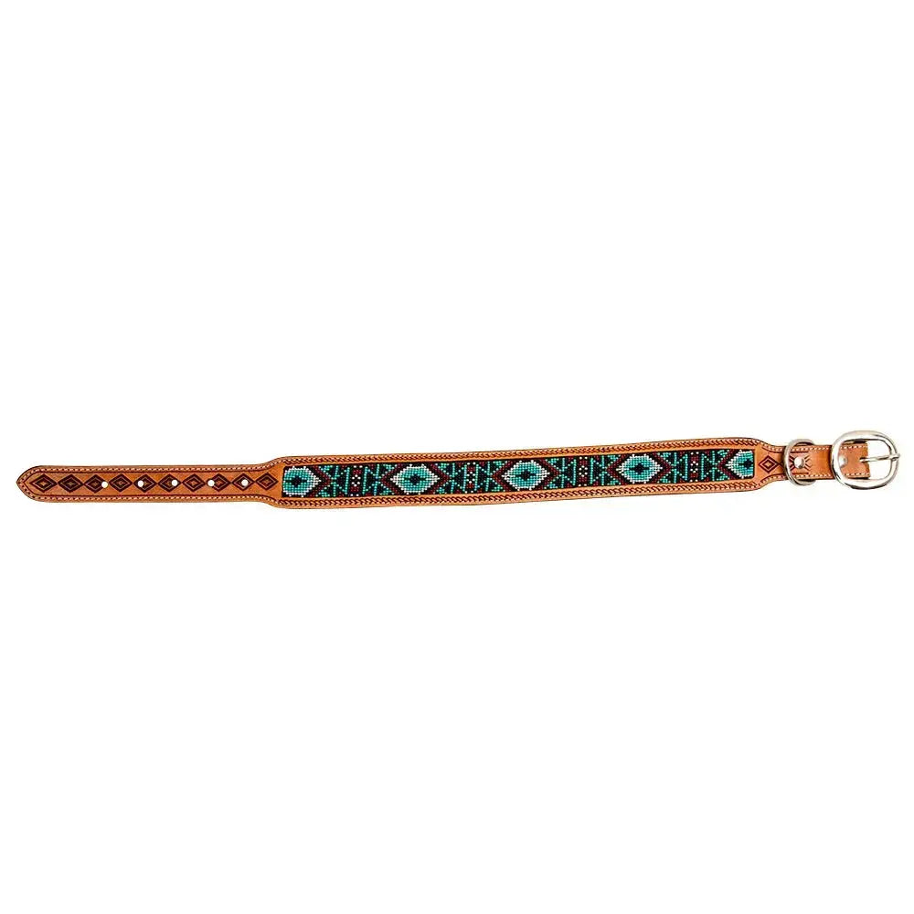 Teal Whitzer Hand-Tooled Padded Leather Dog Collar - Premium Dog Accessory