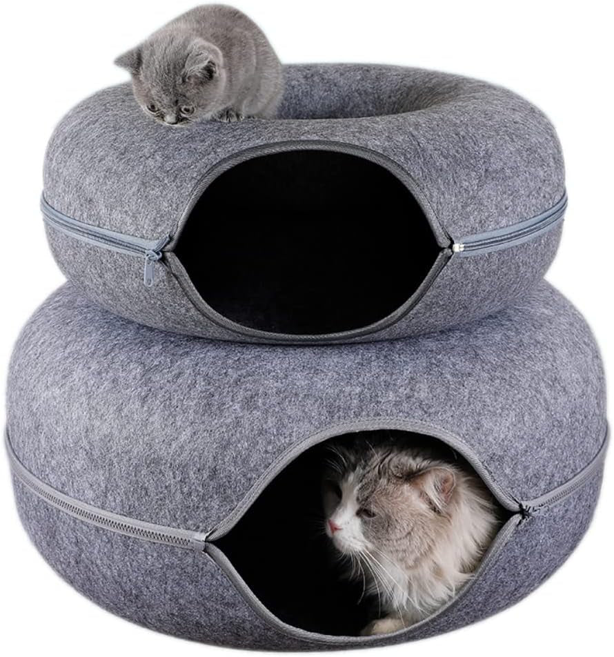 Dual-Use Cat House and Interactive Tunnel Toy for Indoor Play - Large, Black