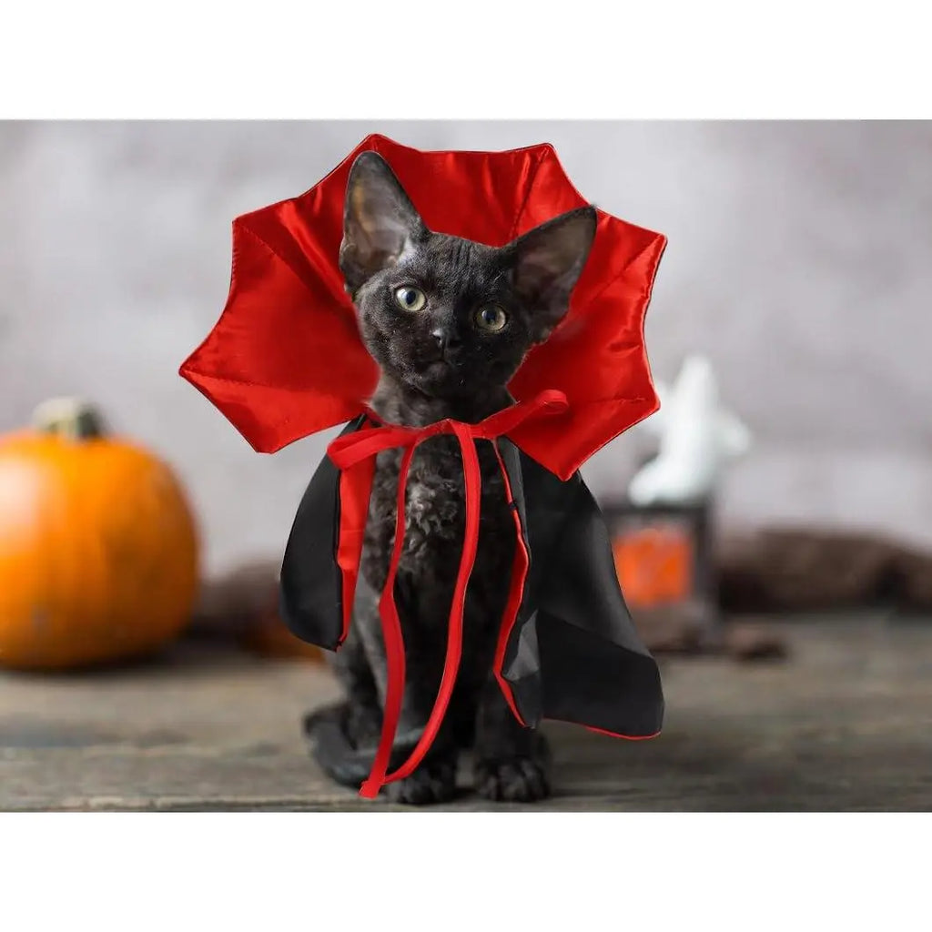 Adjustable Red and Black Vampire Cloak Costume for Pets - Halloween Outfit and Accessories for Small Dogs and Cats