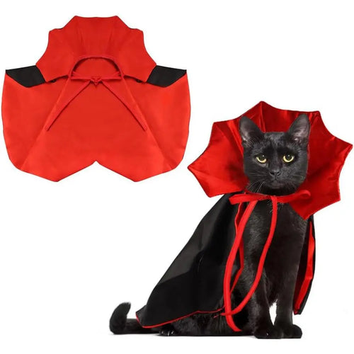 Adjustable Red and Black Vampire Cloak Costume for Pets - Halloween Outfit and Accessories for Small Dogs and Cats