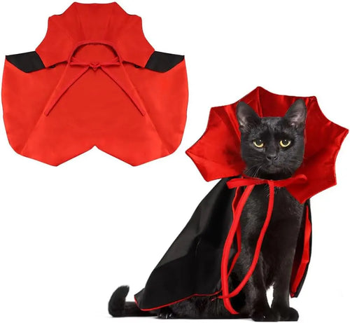 Adjustable Red and Black Vampire Cloak Costume for Pets - Halloween Outfit and Accessories for Small Dogs and Cats