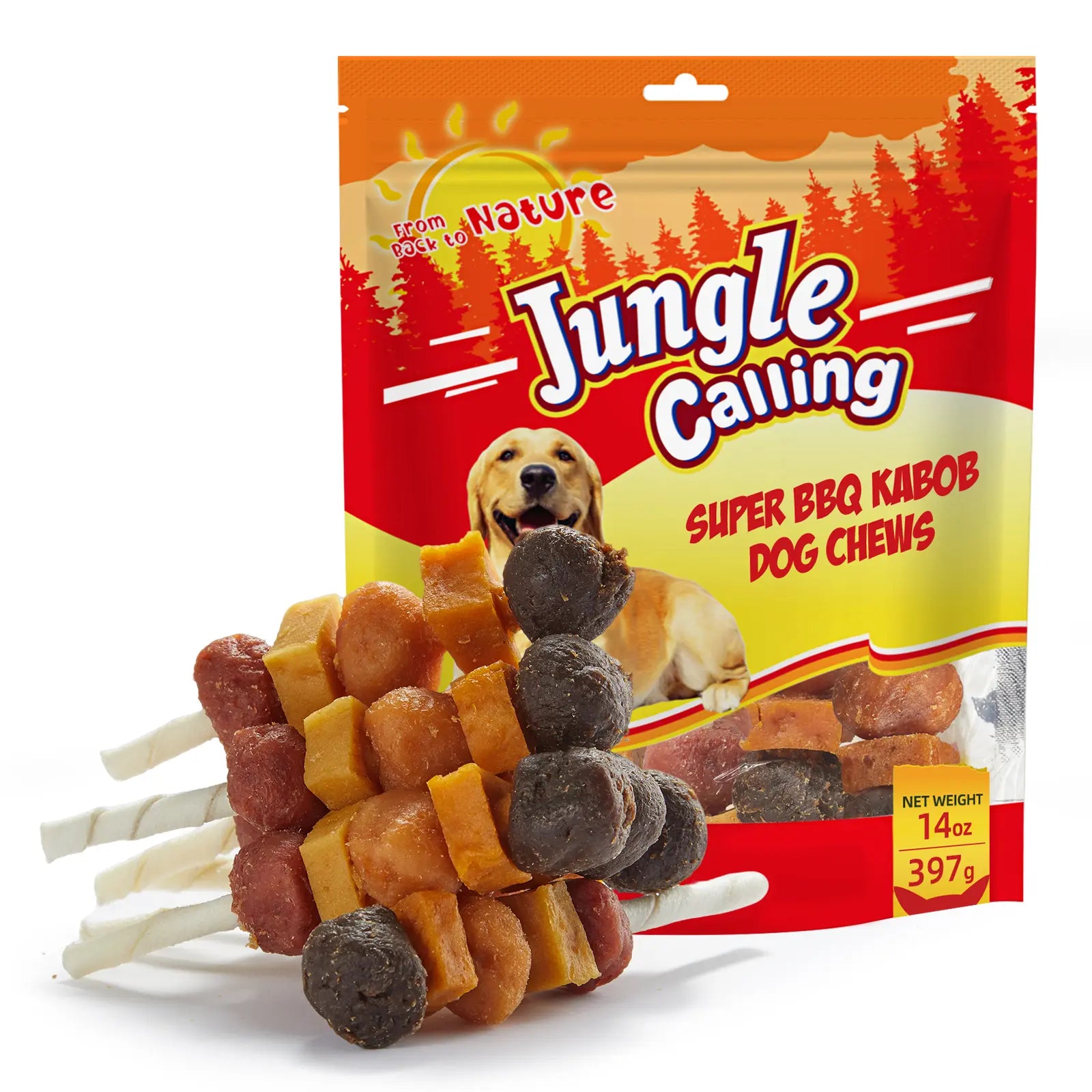 Indulge Your Dog with Buy 1 Get 1 Free Jungle Calling Kabob Treats - Delicious Chicken, Duck, Beef, Sweet Potato & Pumpkin Chews!