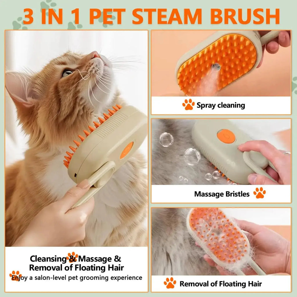 Professional 3-in-1 Pet Steam Brush for Cats and Dogs - Advanced Hair Removal with Adjustable Steam Settings and Ergonomic Design