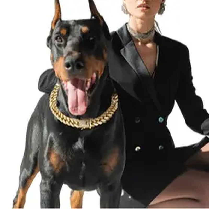 Gold Dog Chain Collars with Rhinestones - Sparkling Diamond Metal Cuban Link Collars for Small, Medium, and Large Dogs and Cats