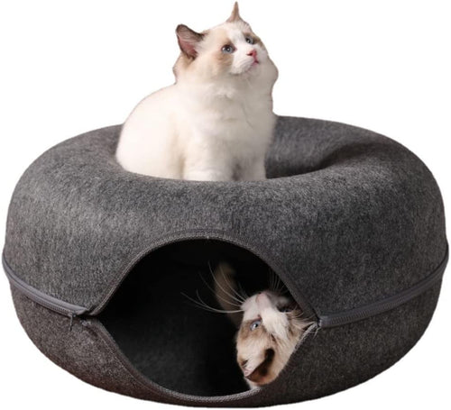 Dual-Use Cat House and Interactive Tunnel Toy for Indoor Play - Large, Black