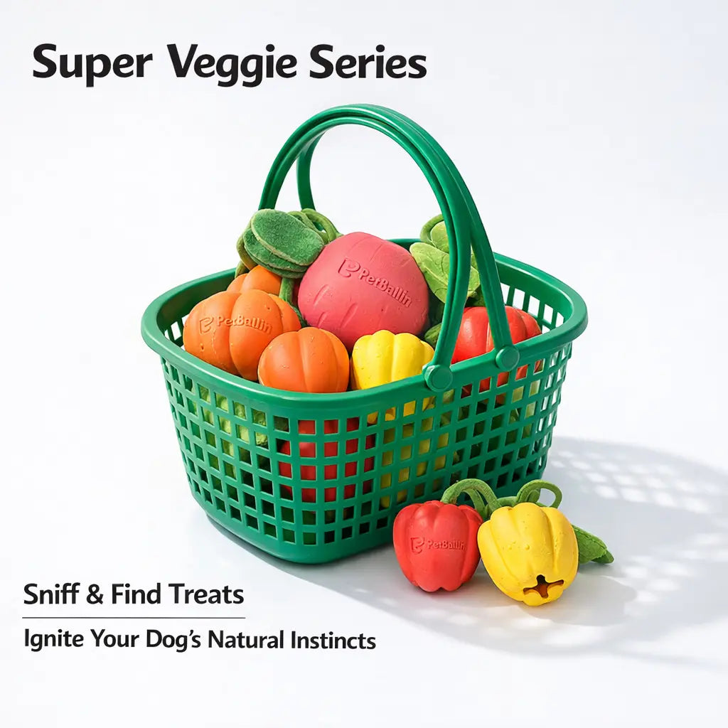 Pet Balloon Dog Chew Toy Vegetable Set - Natural Rubber Squeaky Toys with Cotton Rope for Interactive Play, Durable Treat Stuffable Toys for Small to Large Dogs