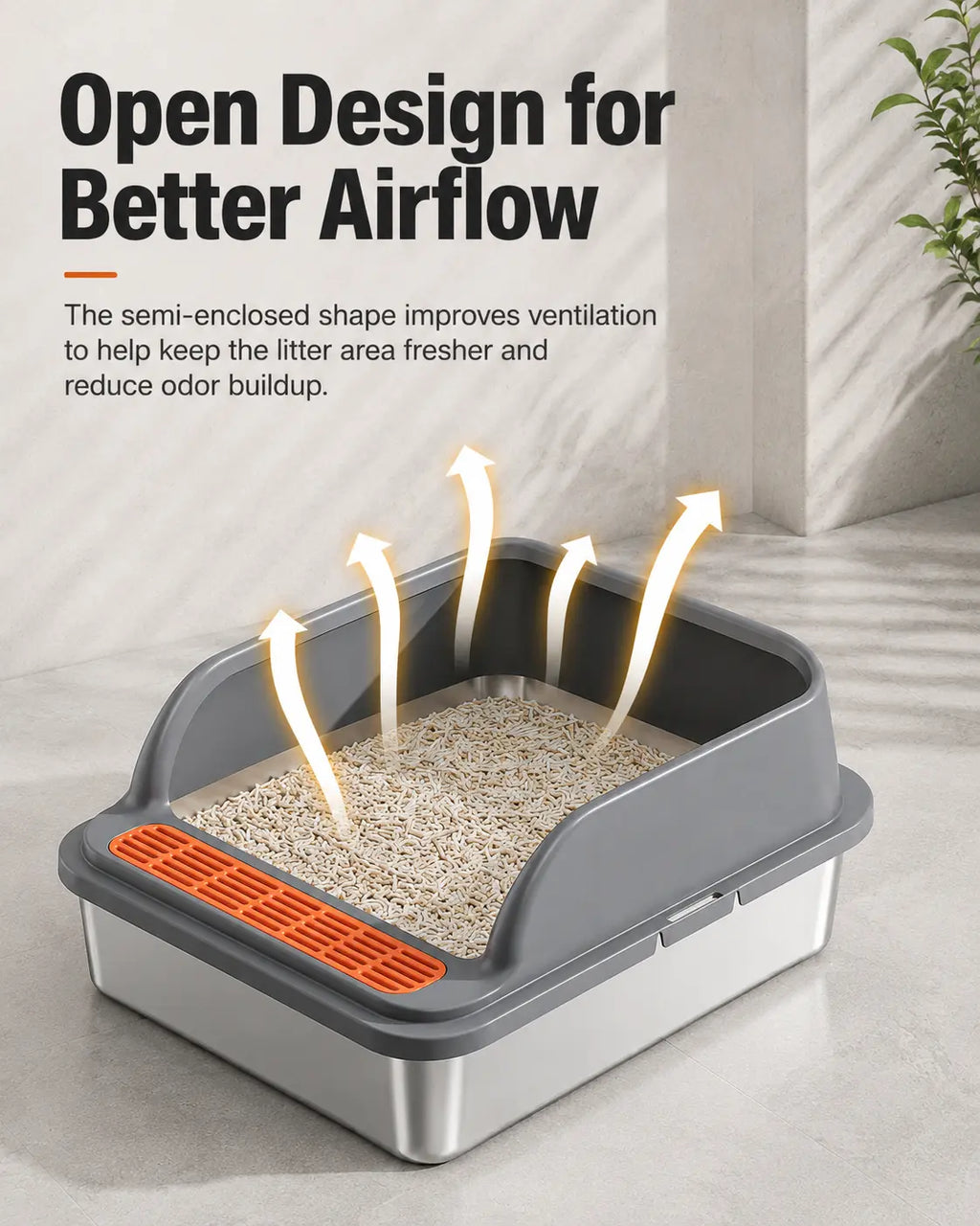 Extra Large Stainless Steel Cat Litter Box with Elevated Anti-Splash Fence and Semi-Enclosed Design for Enhanced Sand Control and Easy Maintenance
