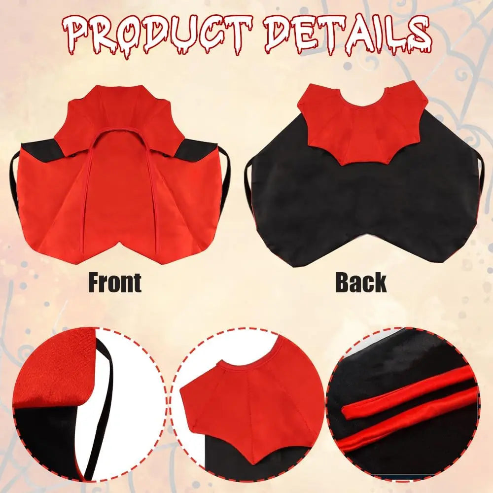 Adjustable Red and Black Vampire Cloak Costume for Pets - Halloween Outfit and Accessories for Small Dogs and Cats