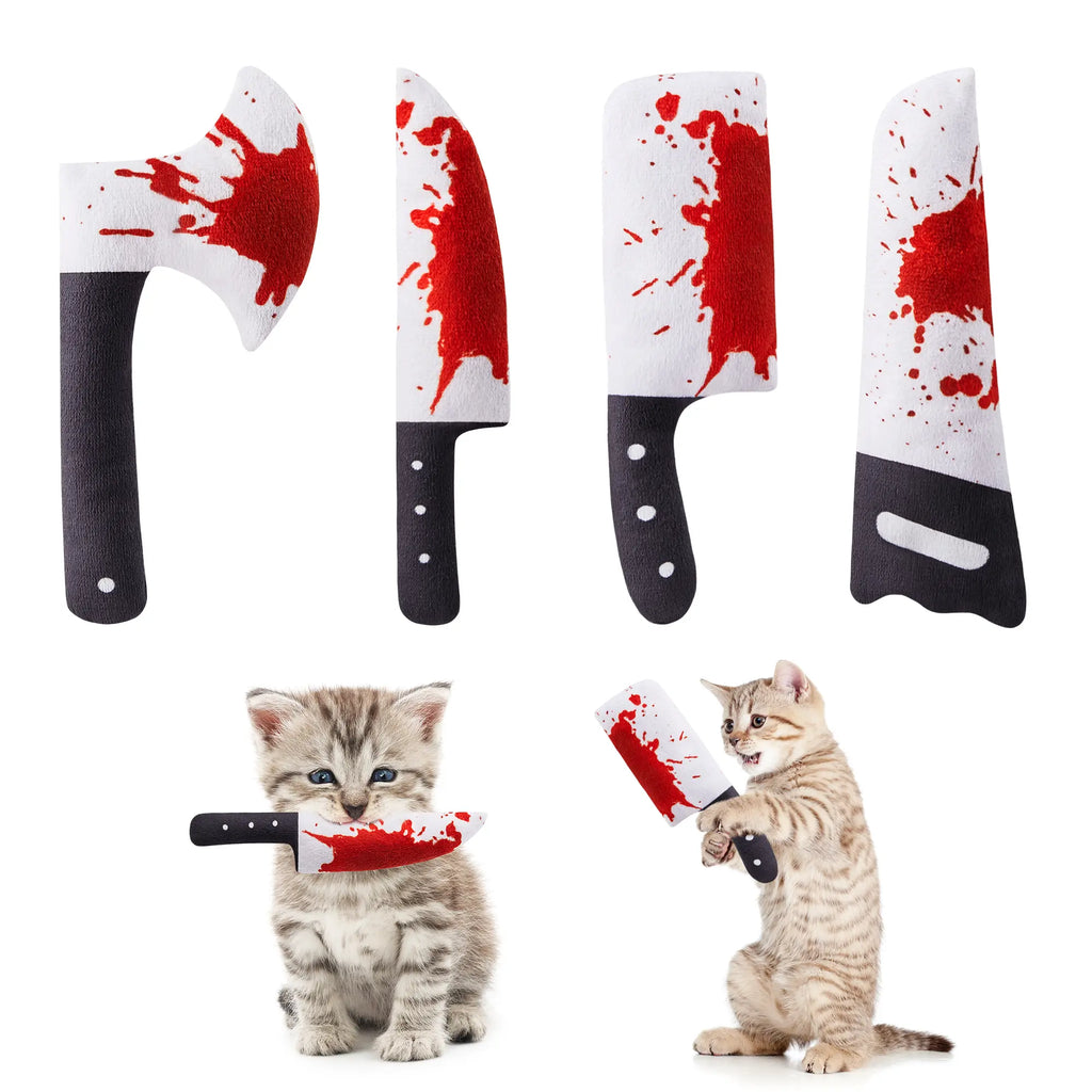 Potaroma 4-Piece Halloween-Themed Knife-Shaped Cat Crinkle Toys, 6.5 Inch Soft Sound Toys for Interactive Indoor Play, Suitable for All Cat Breeds