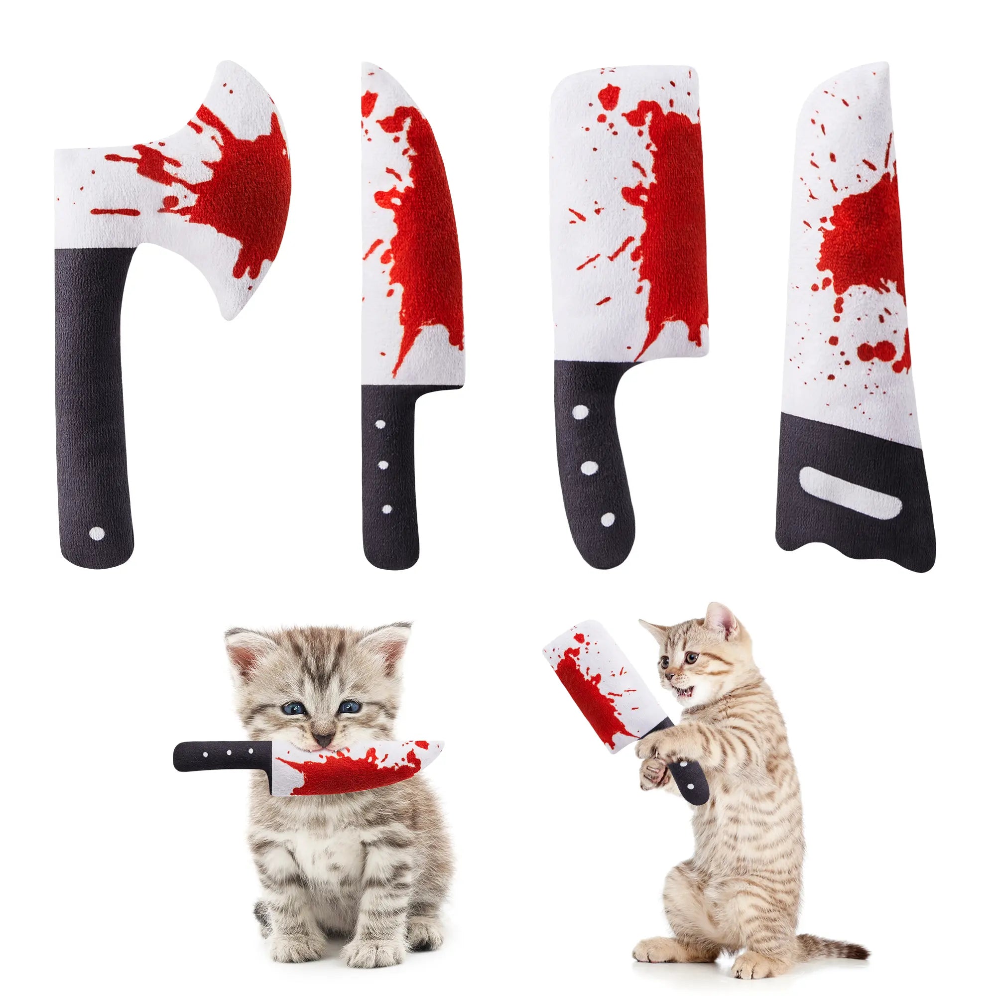 Potaroma 4-Piece Halloween-Themed Knife-Shaped Cat Crinkle Toys, 6.5 Inch Soft Sound Toys for Interactive Indoor Play, Suitable for All Cat Breeds