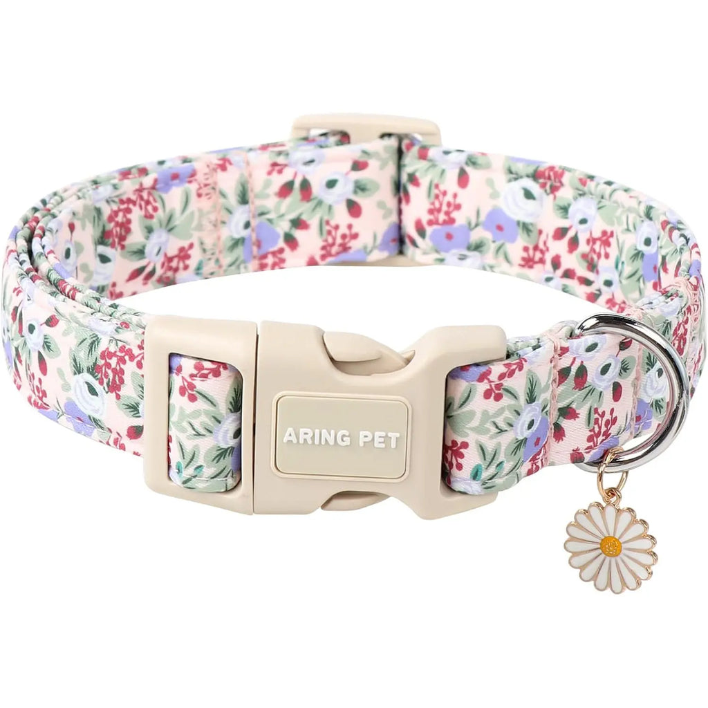 Adjustable Dinosaur Print Dog Collar for Spring - ARING PET Cute Blue Puppy Collar with Quick Release Buckle