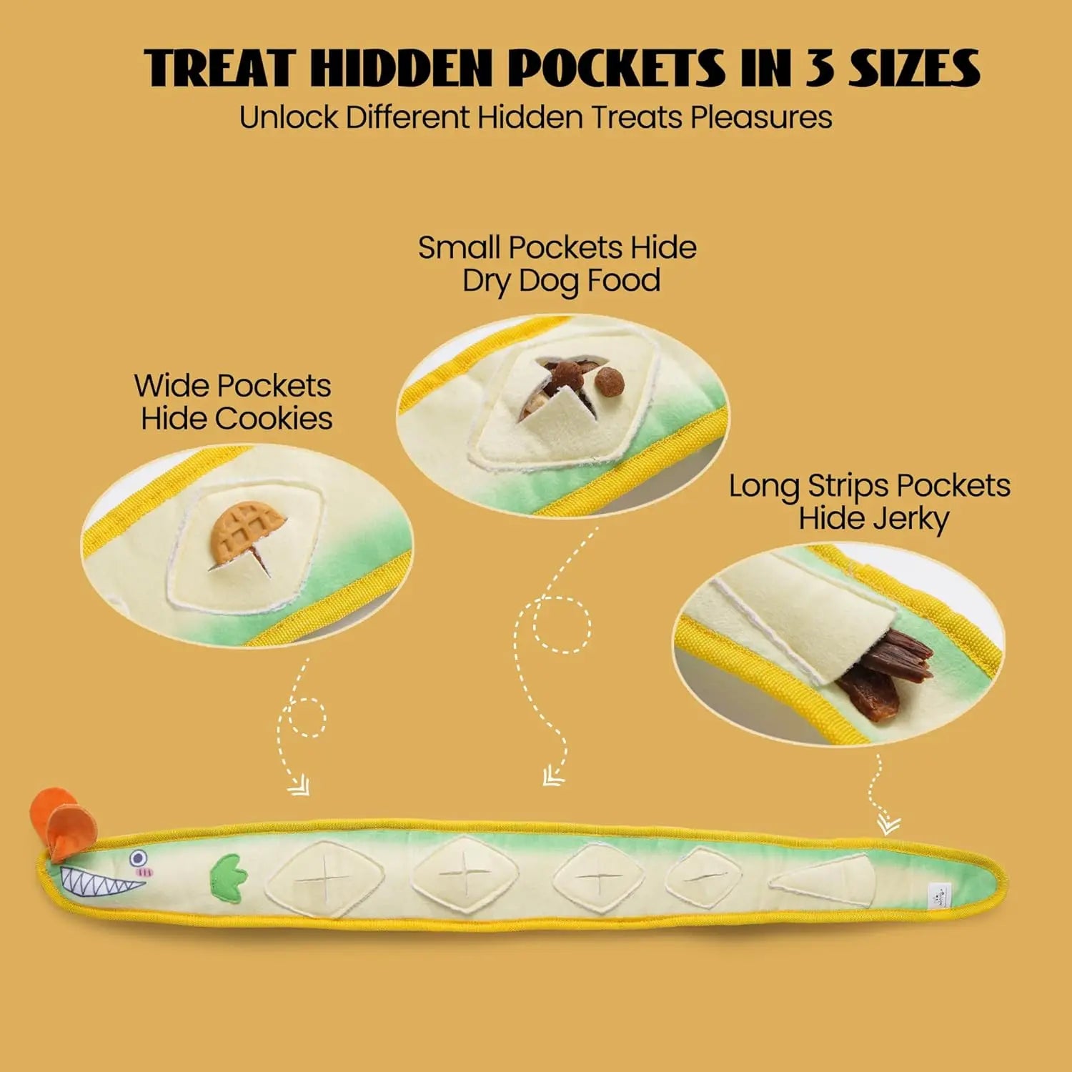 Nocciola No Stuffing EEL Crinkle Squeaky Dog Toys - Durable Tug of War Toys for Small to Large Dogs, Ideal for Engaging Playtime (Yellow)