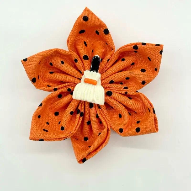 Halloween Floral Collars for Dogs and Cats - Available in 3 Inch and 4 Inch Sizes with Orange Polka Dot Design - Handcrafted Cotton Flowers for Festive Celebrations