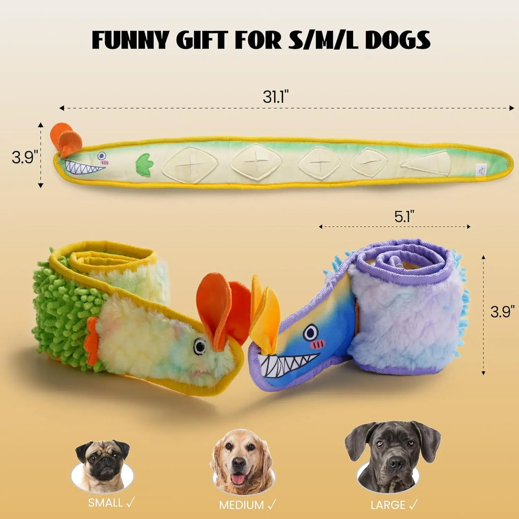 Nocciola No Stuffing EEL Crinkle Squeaky Dog Toys - Durable Tug of War Toys for Small to Large Dogs, Ideal for Engaging Playtime (Yellow)