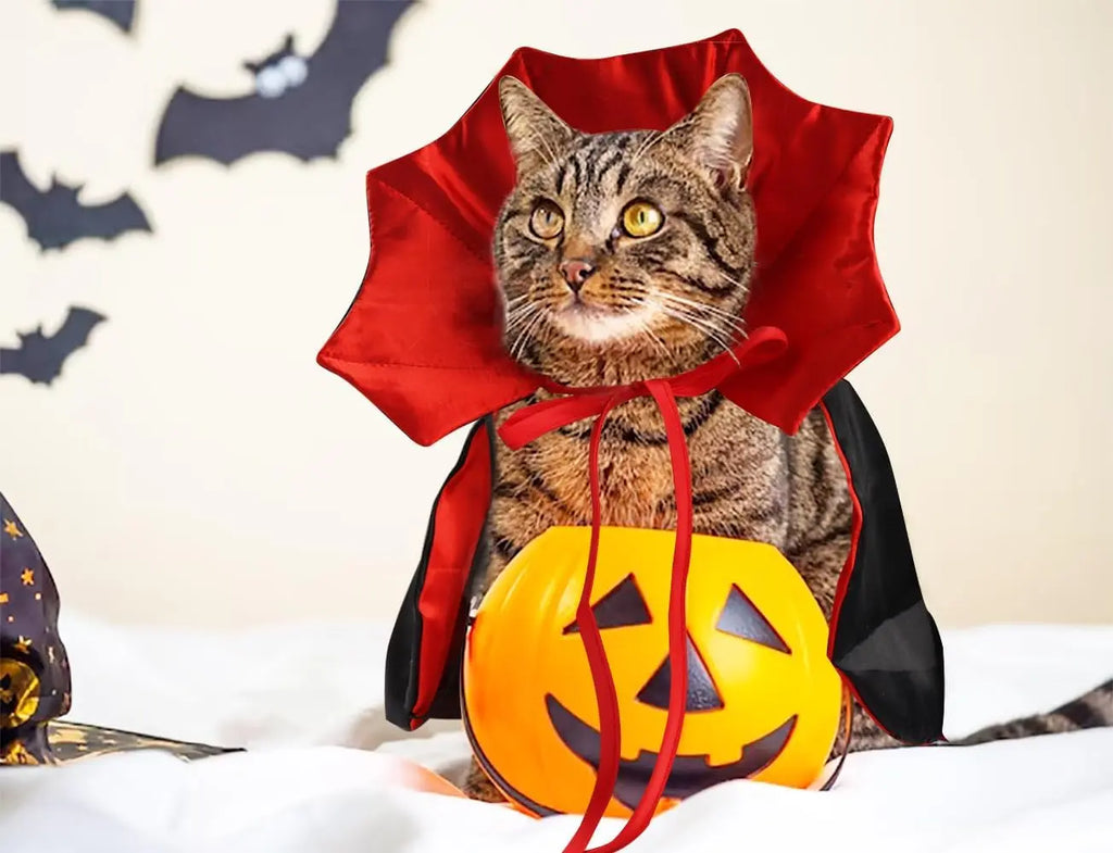 Adjustable Red and Black Vampire Cloak Costume for Pets - Halloween Outfit and Accessories for Small Dogs and Cats