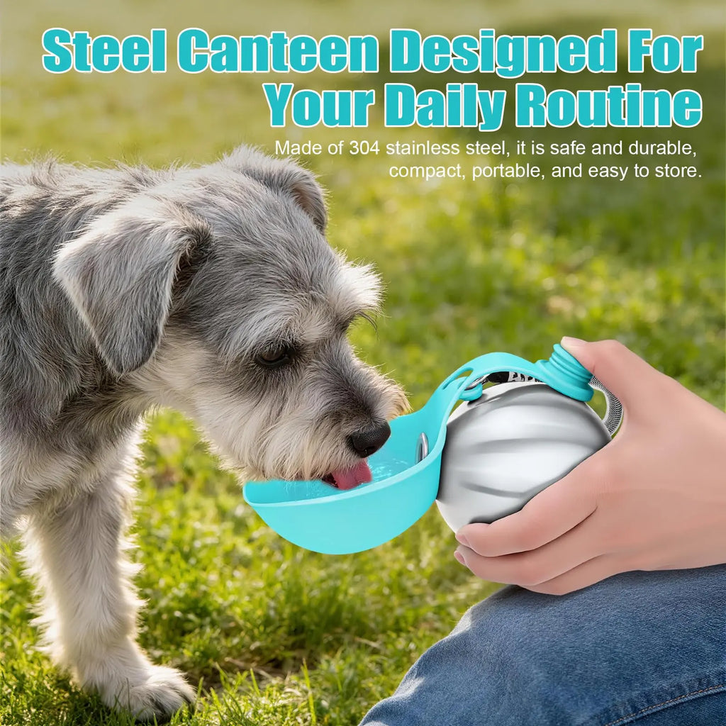 Lumikata 2-in-1 Portable Dog Water Bottle and Bowl - 10oz Stainless Steel Leak-Proof Hydration Solution for Pets on the Go