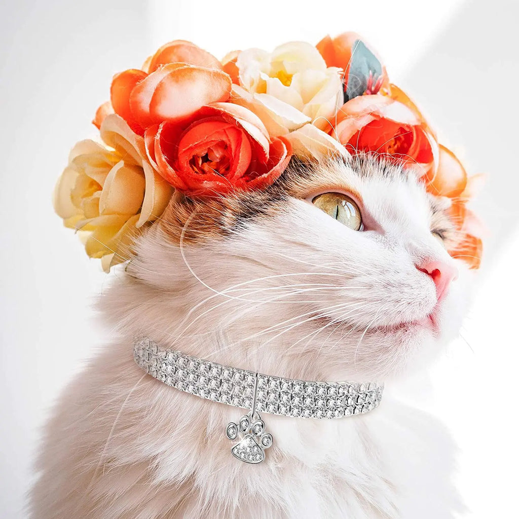 Weewooday 3-Piece Rhinestone Pet Collar Set with Adjustable Glitter Pendant for Small Dogs and Cats (White)