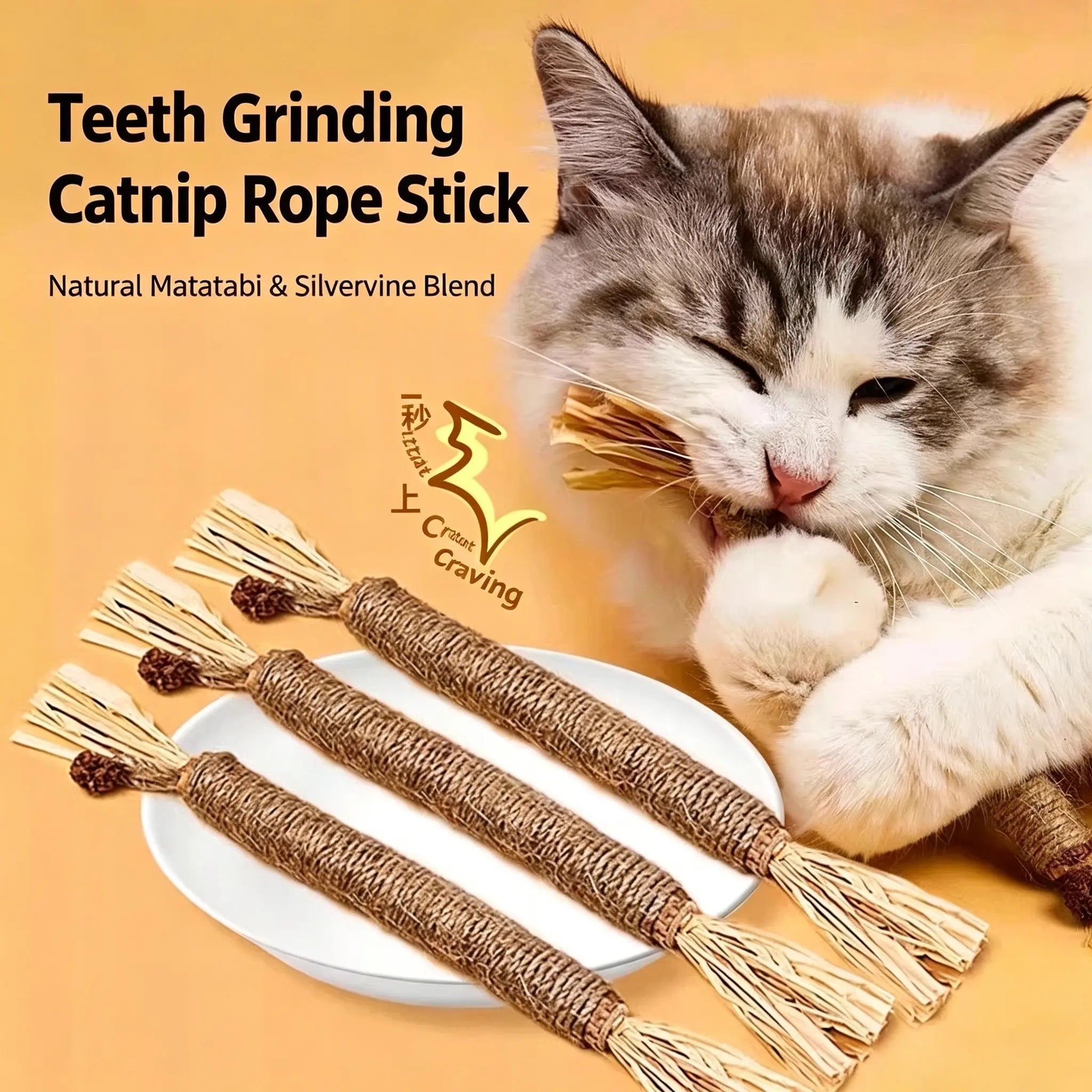 Premium Natural Silvervine Cat Chew Sticks - Edible Teeth Cleaning Toys and Catnip Alternative