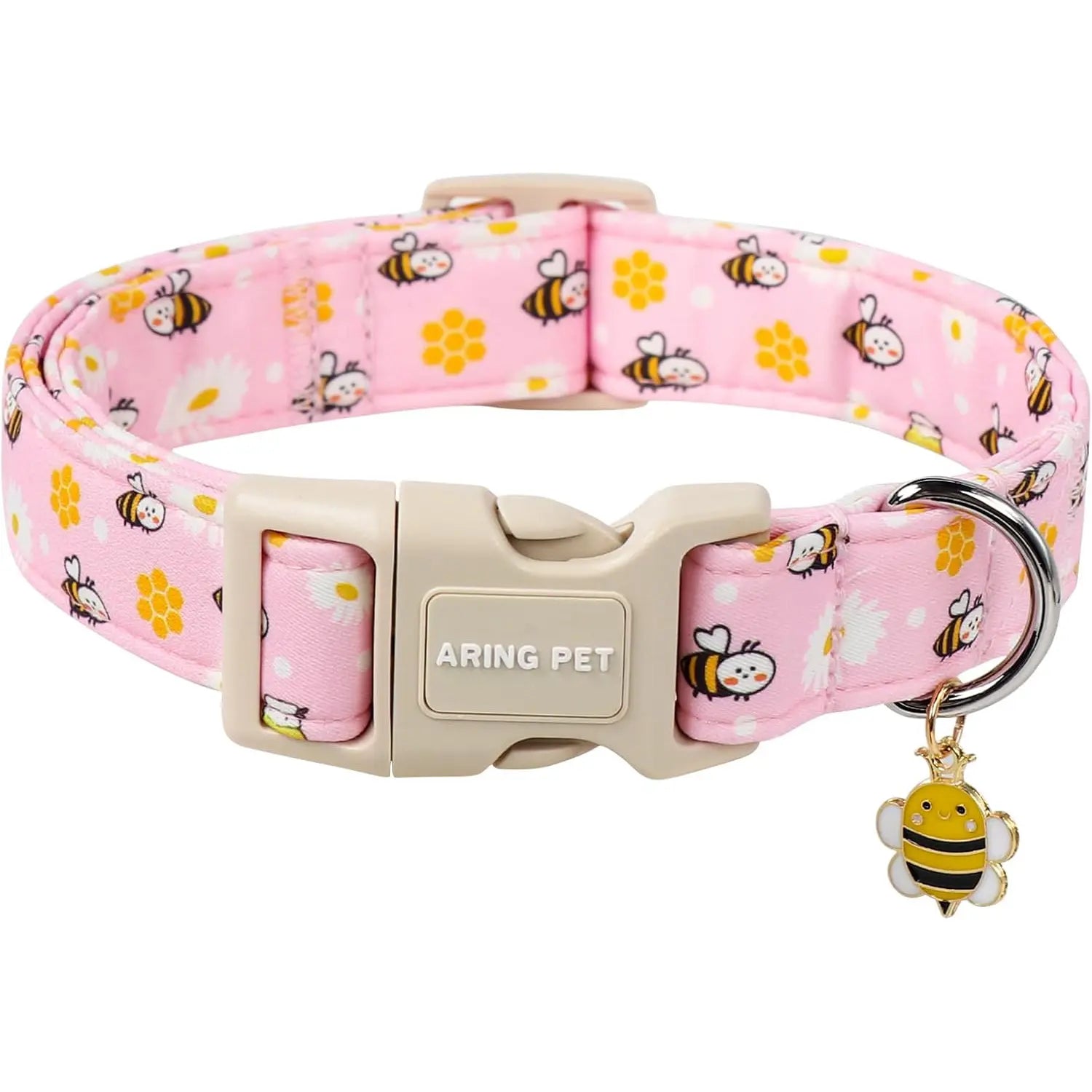 Adjustable Dinosaur Print Dog Collar for Spring - ARING PET Cute Blue Puppy Collar with Quick Release Buckle