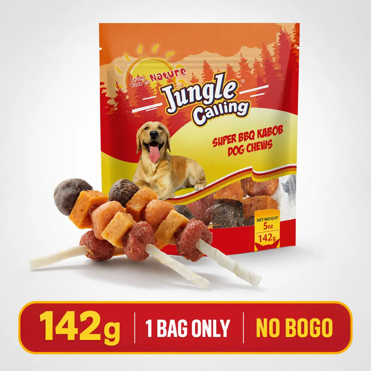 Indulge Your Dog with Buy 1 Get 1 Free Jungle Calling Kabob Treats - Delicious Chicken, Duck, Beef, Sweet Potato & Pumpkin Chews!