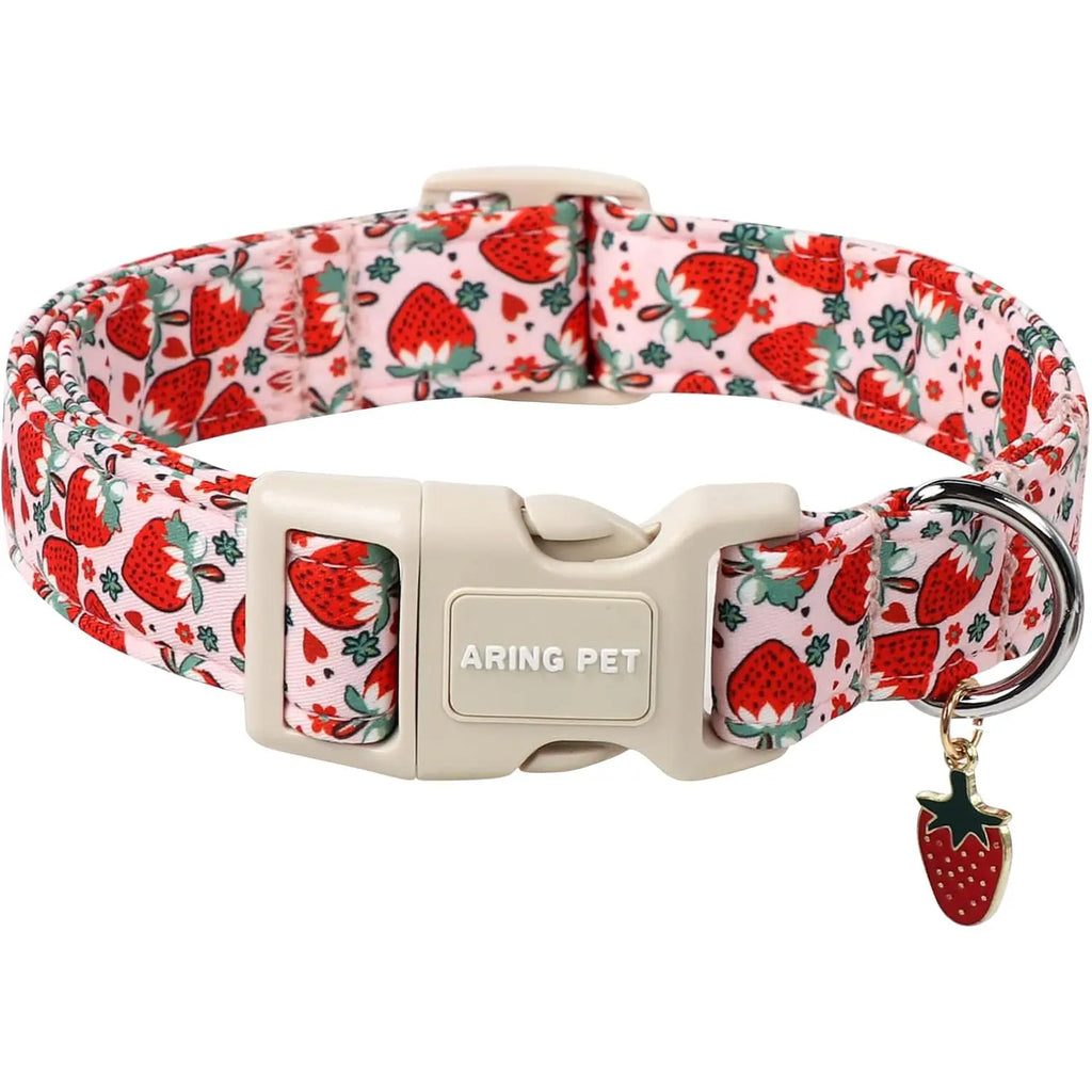 Adjustable Dinosaur Print Dog Collar for Spring - ARING PET Cute Blue Puppy Collar with Quick Release Buckle