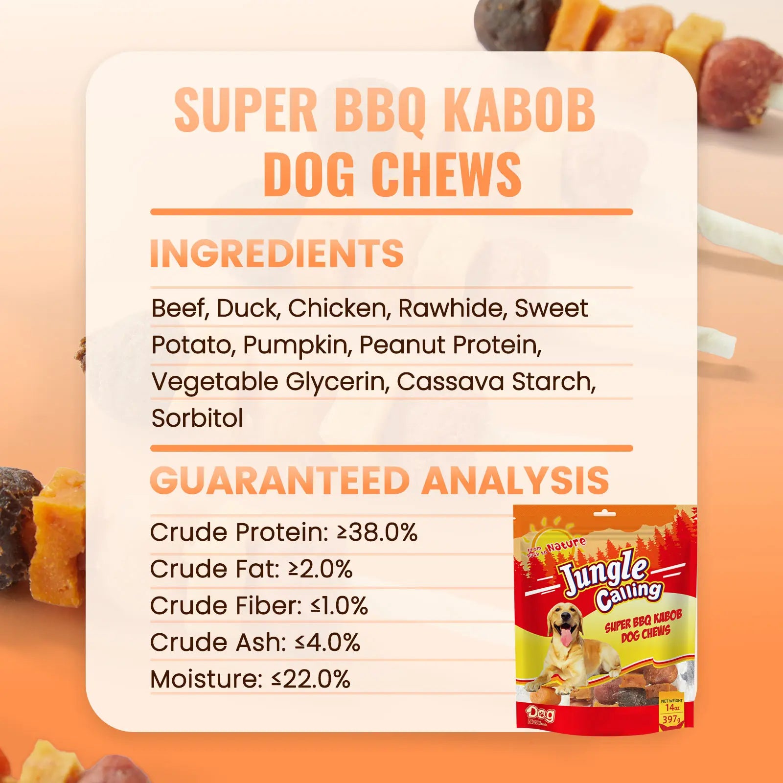Indulge Your Dog with Buy 1 Get 1 Free Jungle Calling Kabob Treats - Delicious Chicken, Duck, Beef, Sweet Potato & Pumpkin Chews!