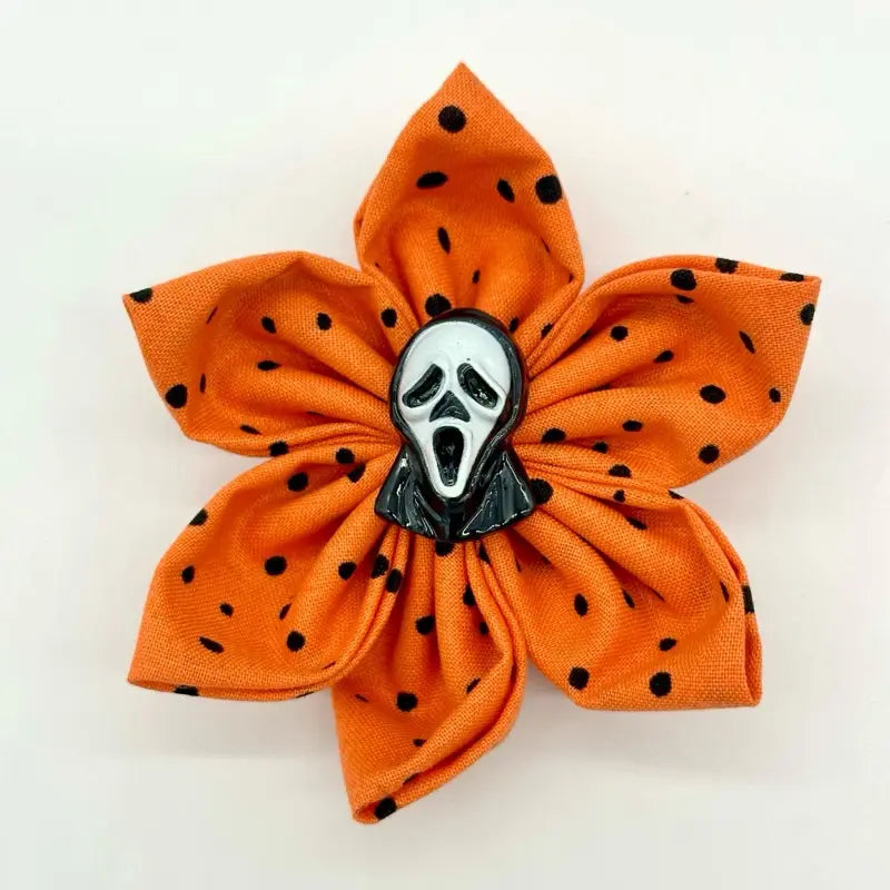 Halloween Floral Collars for Dogs and Cats - Available in 3 Inch and 4 Inch Sizes with Orange Polka Dot Design - Handcrafted Cotton Flowers for Festive Celebrations