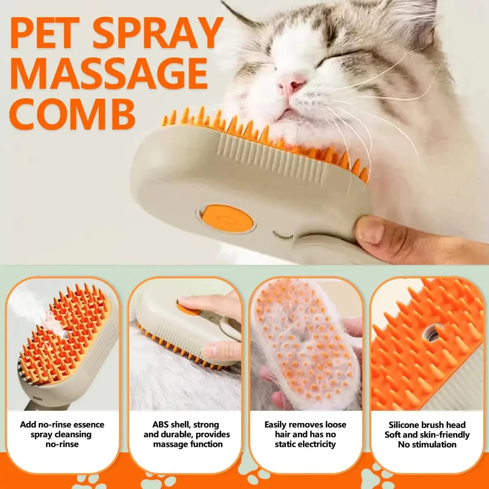 Professional 3-in-1 Pet Steam Brush for Cats and Dogs - Advanced Hair Removal with Adjustable Steam Settings and Ergonomic Design