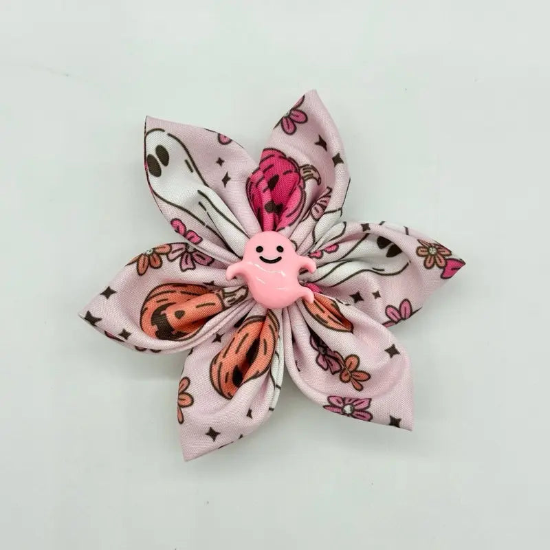 Halloween Floral Collars for Dogs and Cats - Available in 3 Inch and 4 Inch Sizes with Orange Polka Dot Design - Handcrafted Cotton Flowers for Festive Celebrations