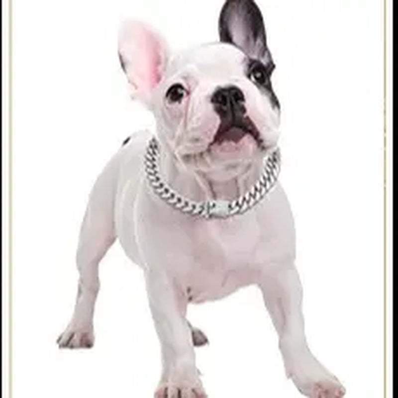 Gold Dog Chain Collars with Rhinestones - Sparkling Diamond Metal Cuban Link Collars for Small, Medium, and Large Dogs and Cats