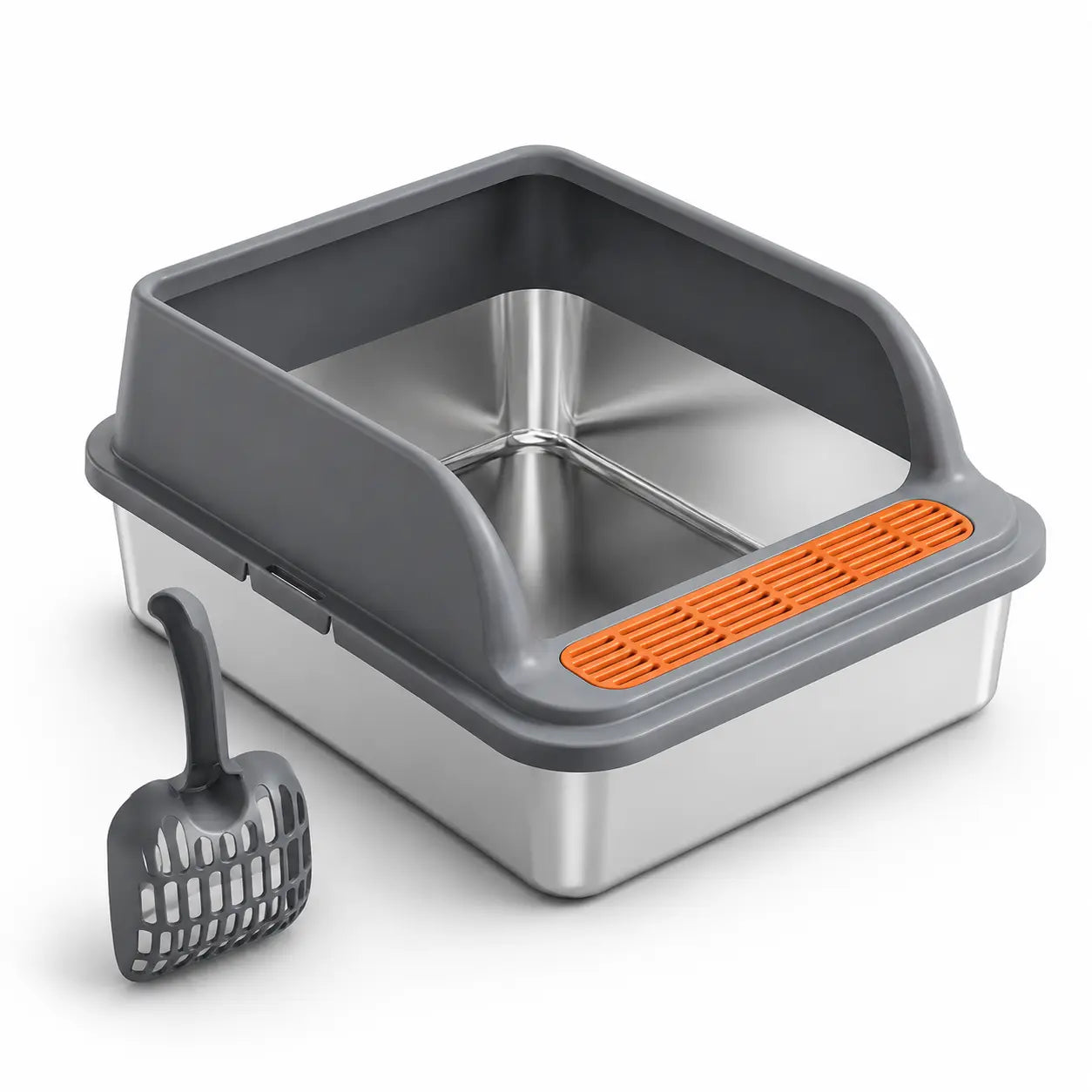 Extra Large Stainless Steel Cat Litter Box with Elevated Anti-Splash Fence and Semi-Enclosed Design for Enhanced Sand Control and Easy Maintenance