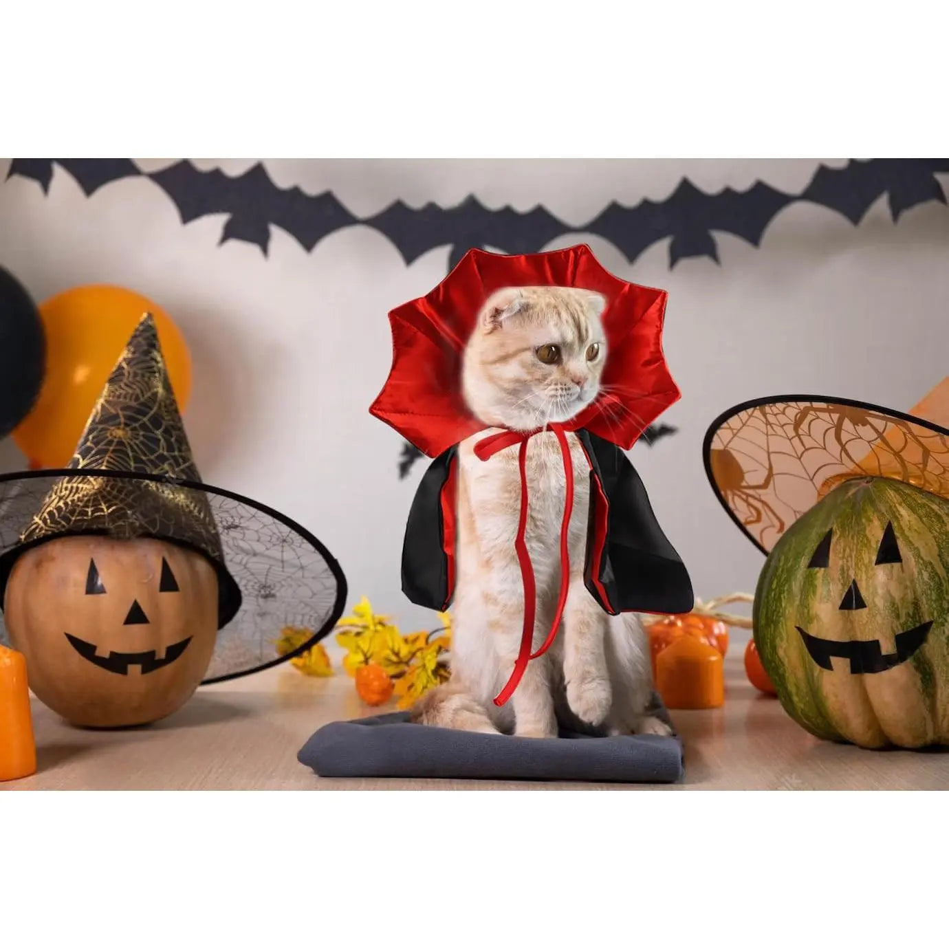 Adjustable Red and Black Vampire Cloak Costume for Pets - Halloween Outfit and Accessories for Small Dogs and Cats