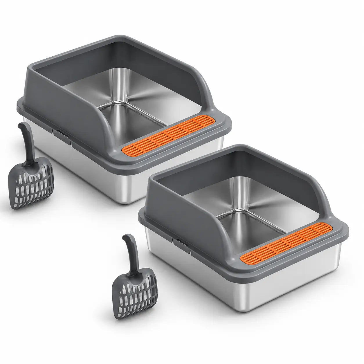Extra Large Stainless Steel Cat Litter Box with Elevated Anti-Splash Fence and Semi-Enclosed Design for Enhanced Sand Control and Easy Maintenance