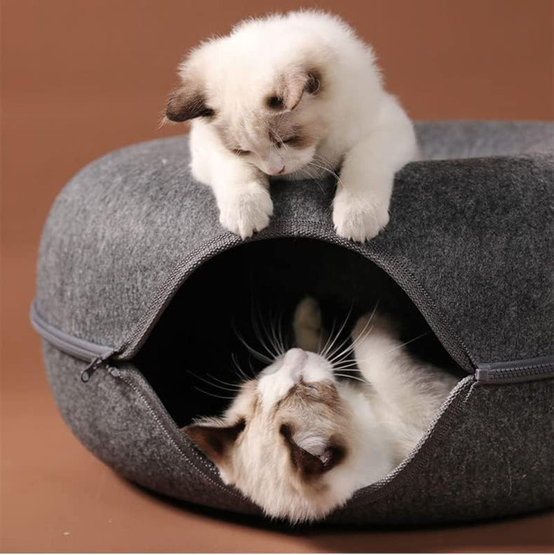 Dual-Use Cat House and Interactive Tunnel Toy for Indoor Play - Large, Black