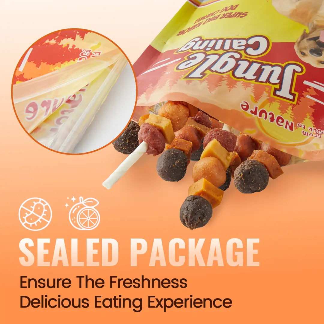 Indulge Your Dog with Buy 1 Get 1 Free Jungle Calling Kabob Treats - Delicious Chicken, Duck, Beef, Sweet Potato & Pumpkin Chews!