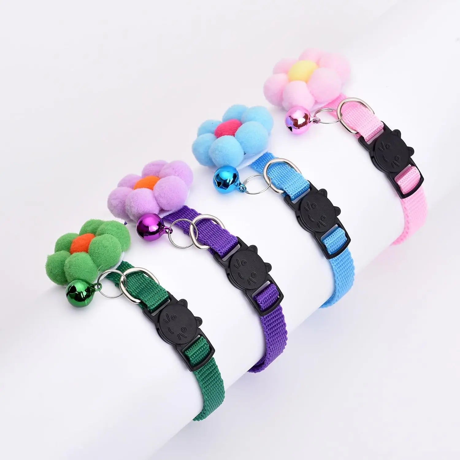 16-Piece Floral Cat Collar Set with Bells - Breakaway Safety Collars for Kittens and Adult Cats - Pink and Boy Designs