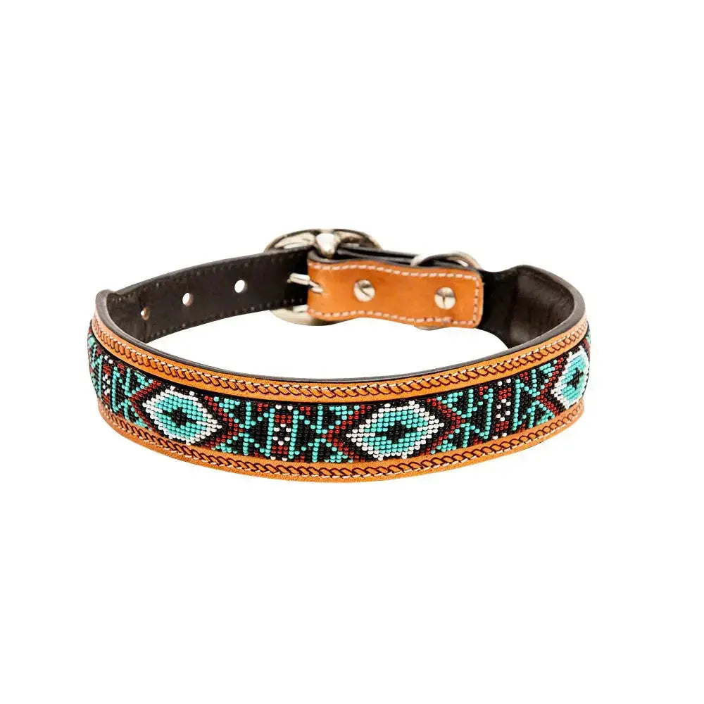 Teal Whitzer Hand-Tooled Padded Leather Dog Collar - Premium Dog Accessory