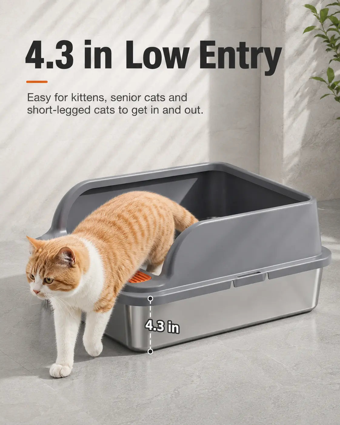 Extra Large Stainless Steel Cat Litter Box with Elevated Anti-Splash Fence and Semi-Enclosed Design for Enhanced Sand Control and Easy Maintenance